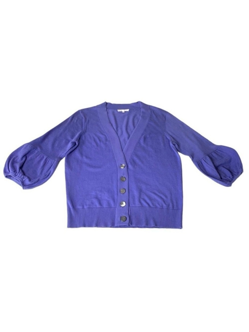 Vince Cardigan Sz.M Purple Cashmere Blend V-Neck Puff Sleeve Preppy Office Work